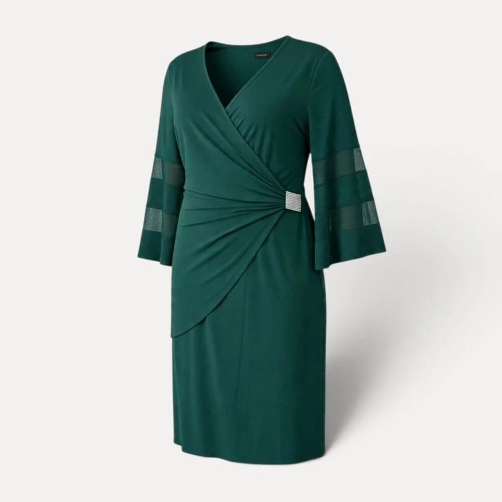 Petite Sheer Sleeve Wrap Dress 2X